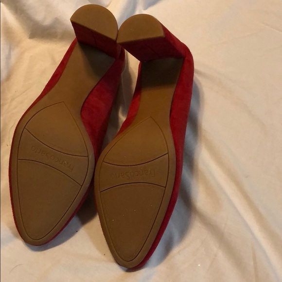 Red Suede Franco Sarto half block pumps - Picture 5 of 6